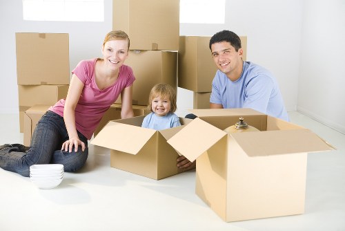 Organised office relocation process with labelled boxes